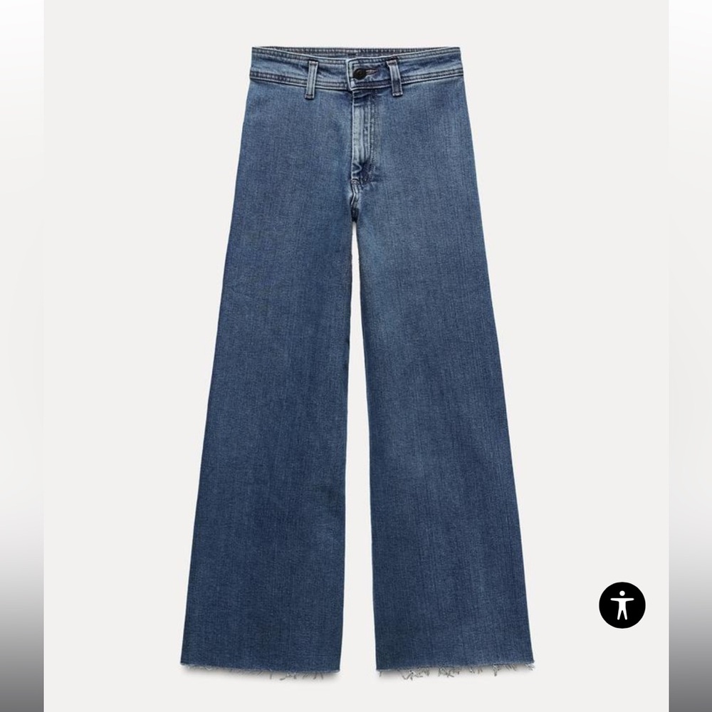 ZARA ZW COLLECTION High-waisted straight jeans back patch pockets.Unfinished hem